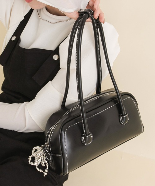 rectangle(レクタングル)の「ロングハンドルスクエアボストンバッグ(ボストンバッグ・レディース・ブラック/ブラウン/ホワイト・FREE)」の4枚目の写真