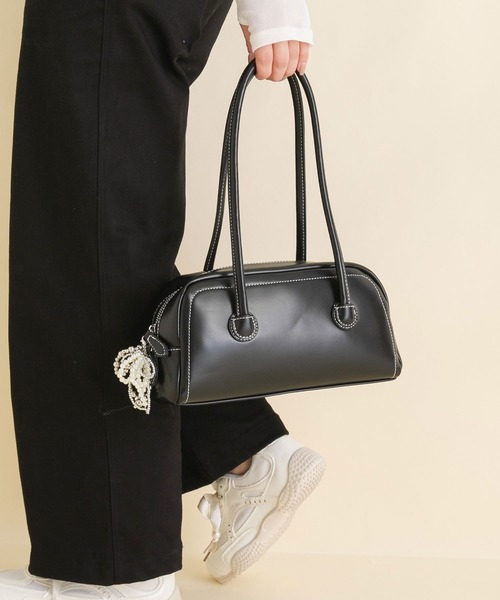 rectangle(レクタングル)の「ロングハンドルスクエアボストンバッグ(ボストンバッグ・レディース・ブラック/ブラウン/ホワイト・FREE)」の5枚目の写真