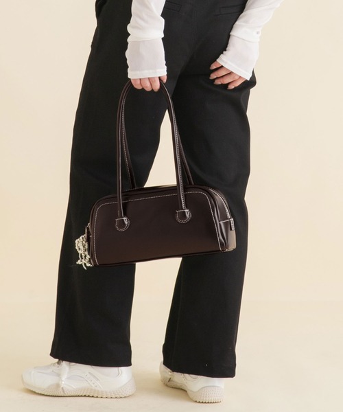 rectangle(レクタングル)の「ロングハンドルスクエアボストンバッグ(ボストンバッグ・レディース・ブラック/ブラウン/ホワイト・FREE)」の11枚目の写真