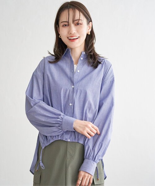 ikka(イッカ)の「ドロストロングテールシャツ(シャツ/ブラウス・レディース・ブルー/オフホワイト/モカ・L/M/S)」の22枚目の写真
