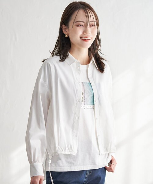 ikka(イッカ)の「ドロストロングテールシャツ(シャツ/ブラウス・レディース・ブルー/オフホワイト/モカ・L/M/S)」の4枚目の写真