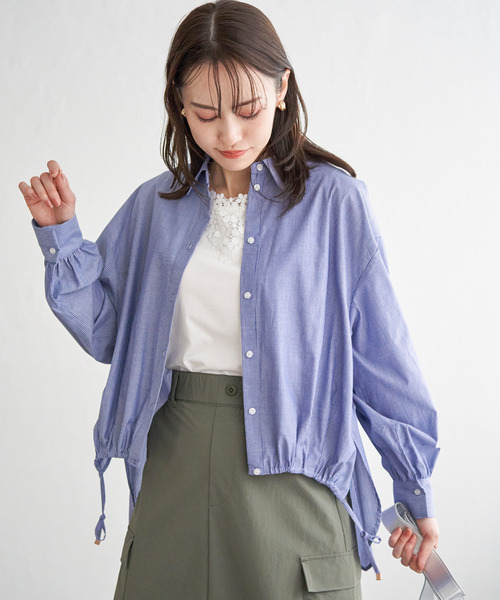 ikka(イッカ)の「ドロストロングテールシャツ(シャツ/ブラウス・レディース・ブルー/オフホワイト/モカ・L/M/S)」の3枚目の写真