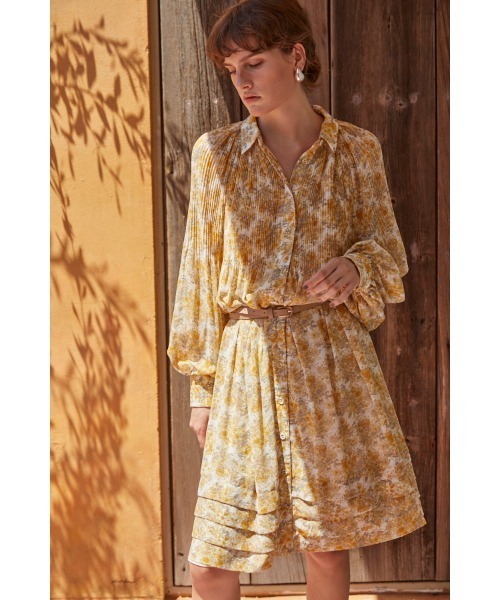 Estella.K（エステラケー）の「Merida Floral Belted Dress　プリーツミニマムドレス（ワンピース・レディース・オレンジ系/ホワイト×イエロー/アイボリー系・FREE）」の5枚目の写真