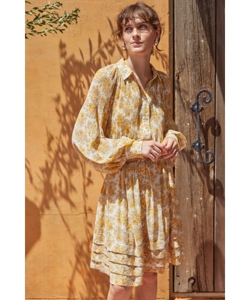 Estella.K（エステラケー）の「Merida Floral Belted Dress　プリーツミニマムドレス（ワンピース・レディース・オレンジ系/ホワイト×イエロー/アイボリー系・FREE）」の6枚目の写真