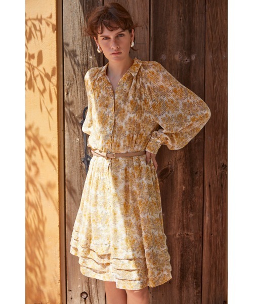 Estella.K(エステラケー)の「Merida Floral Belted Dress プリーツミニマムドレス(ワンピース・レディース・オレンジ系/ホワイト×イエロー/アイボリー系・FREE)」の10枚目の写真