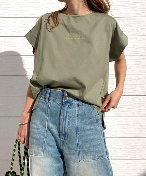 tシャツ バックタックシルケット刺繍T レディース セール】バックタックシルケット刺繍T（Tシャツ/カットソー）｜Q