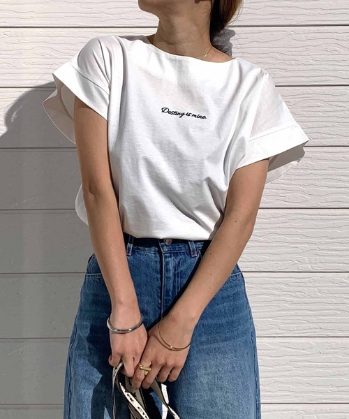 Q（キュー）の「バックタックシルケット刺繍T（Tシャツ/カットソー・レディース・アイボリー/オリーブ/ブラック・MEDIUM）」の13枚目の写真