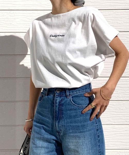 Q（キュー）の「バックタックシルケット刺繍T（Tシャツ/カットソー・レディース・アイボリー/オリーブ/ブラック・MEDIUM）」の11枚目の写真