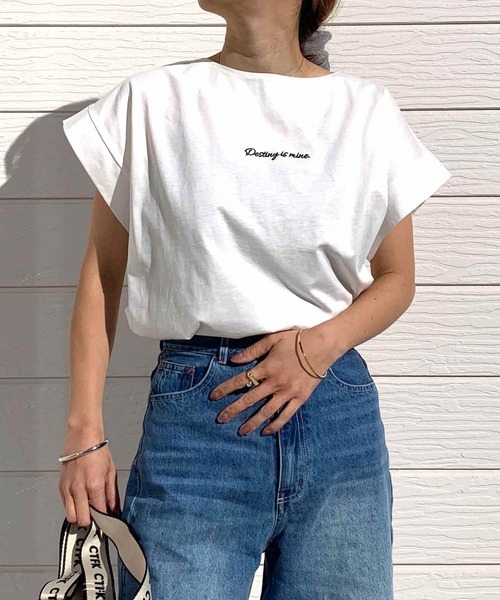 Q（キュー）の「バックタックシルケット刺繍T（Tシャツ/カットソー・レディース・アイボリー/オリーブ/ブラック・MEDIUM）」の14枚目の写真