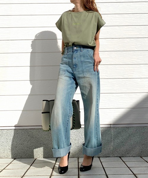 Q（キュー）の「バックタックシルケット刺繍T（Tシャツ/カットソー・レディース・アイボリー/オリーブ/ブラック・MEDIUM）」の7枚目の写真