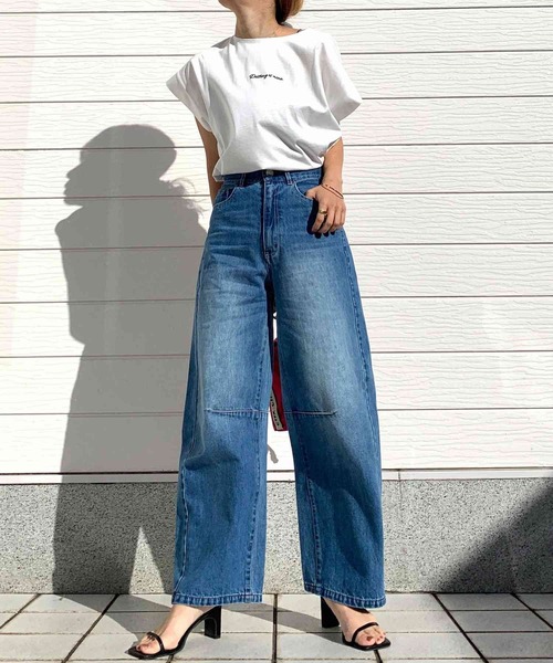 Q（キュー）の「バックタックシルケット刺繍T（Tシャツ/カットソー・レディース・アイボリー/オリーブ/ブラック・MEDIUM）」の5枚目の写真