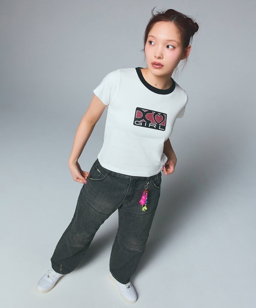 すぐ届く☆X-girl ベビーTシャツ グリッターハート ロゴ入り セール】GLITTER HEART BOX LOGO S/S BABY TEE（Tシャツ