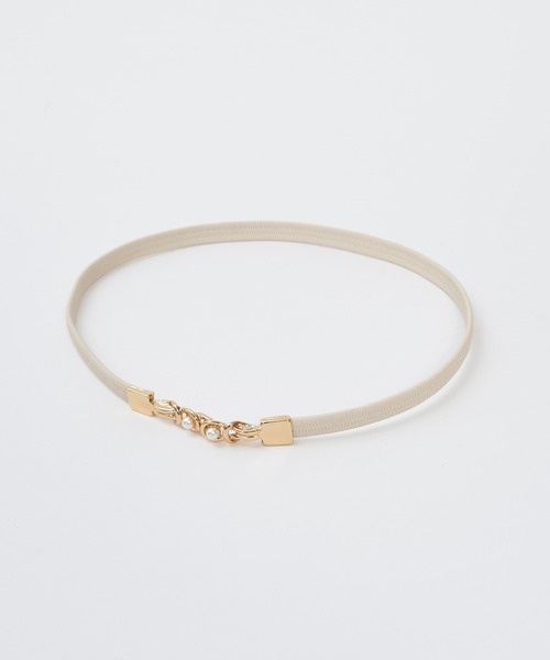 ROYAL PARTY（ロイヤルパーティー）の「パールバックル細ゴムベルト（ベルト・レディース・オフホワイト/ブラック・FREE）」の4枚目の写真