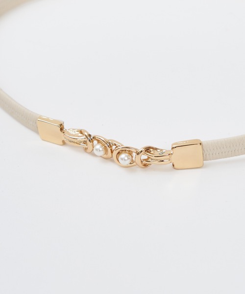 ROYAL PARTY（ロイヤルパーティー）の「パールバックル細ゴムベルト（ベルト・レディース・オフホワイト/ブラック・FREE）」の3枚目の写真