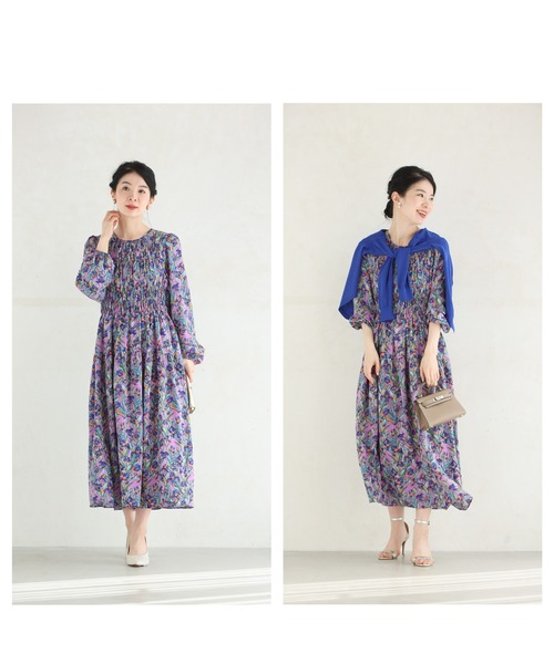 cawaii(カワイイ)の「鮮やかに描いた花のシャーリングミディアムワンピース(ワンピース・レディース・パープル・FREE)」の8枚目の写真