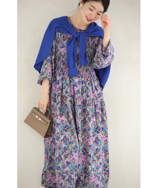 cawaii(カワイイ)の「鮮やかに描いた花のシャーリングミディアムワンピース(ワンピース・レディース・パープル・FREE)」の15枚目の写真