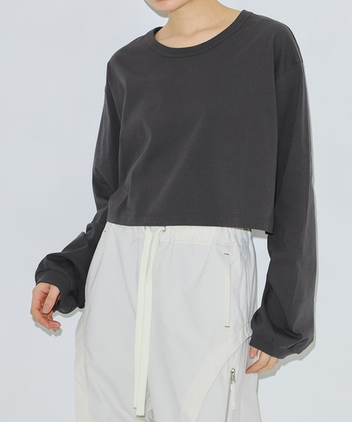 PUBLIC TOKYO（パブリックトウキョウ）の「ボリュームスリーブロンTEE（Tシャツ/カットソー・レディース・ダークグレー/ホワイト・FREE）」の2枚目の写真