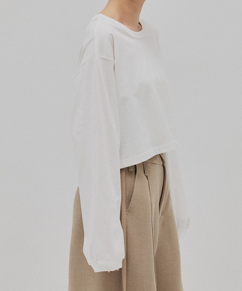 PUBLIC TOKYO（パブリックトウキョウ）の「ボリュームスリーブロンTEE（Tシャツ/カットソー・レディース・ダークグレー/ホワイト・FREE）」の8枚目の写真