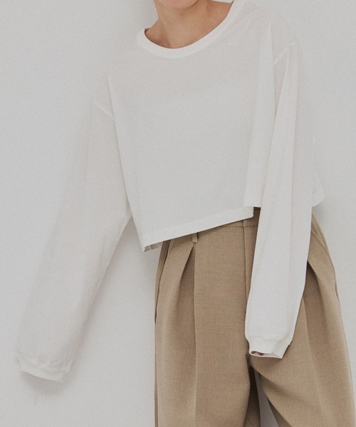 PUBLIC TOKYO（パブリックトウキョウ）の「ボリュームスリーブロンTEE（Tシャツ/カットソー・レディース・ダークグレー/ホワイト・FREE）」の3枚目の写真