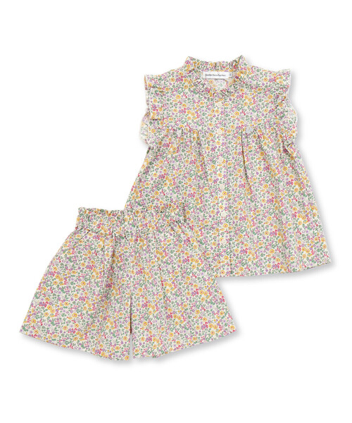 セール】小花柄フリルブラウス+キュロットパンツセットアップ(95~150cm 