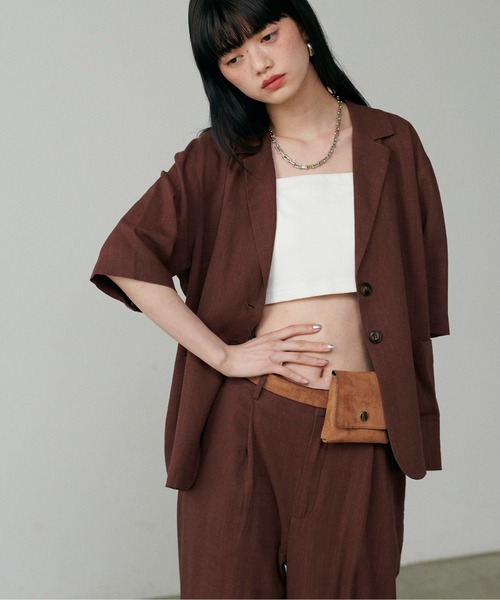 LARUTA（ラルータ）の「【LARUTA】麻調5分袖ジャケット（テーラードジャケット・レディース・アイボリー/ブラック/ブラウン・FREE）」の3枚目の写真