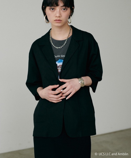 LARUTA（ラルータ）の「【LARUTA】麻調5分袖ジャケット（テーラードジャケット・レディース・アイボリー/ブラック/ブラウン・FREE）」の12枚目の写真