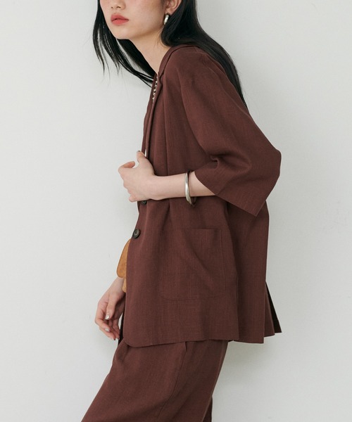LARUTA（ラルータ）の「【LARUTA】麻調5分袖ジャケット（テーラードジャケット・レディース・アイボリー/ブラック/ブラウン・FREE）」の21枚目の写真