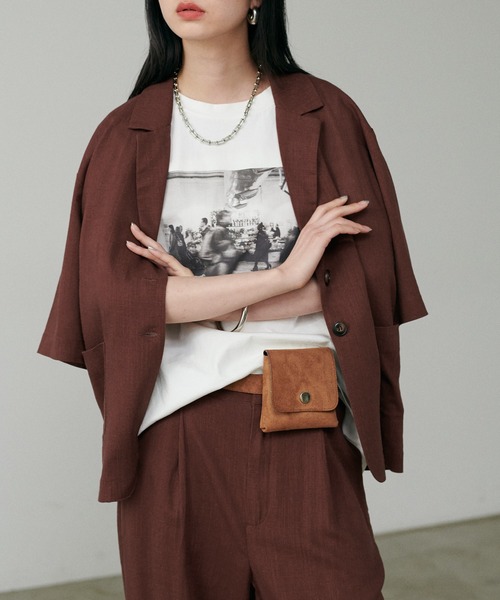 【2025SS LARUTA】麻混テーラージャケット(元値16500円) セール】【LARUTA】麻調5分袖ジャケット（テーラードジャケット