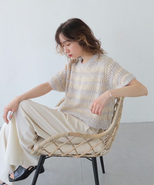 CLEIO（クレイオ）の「【CLEIO】透かし編みフリンジニット OPENWORK FRINGE KNIT/986-13606（ニット/セーター・レディース・ピンク/ライトグレー・FREE）」の11枚目の写真