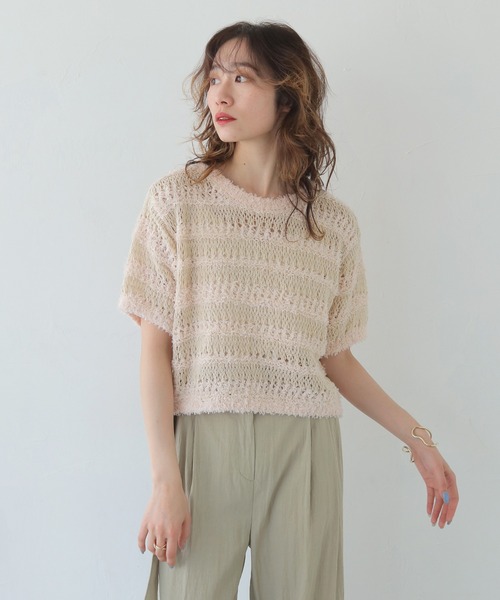 CLEIO（クレイオ）の「【CLEIO】透かし編みフリンジニット OPENWORK FRINGE KNIT/986-13606（ニット/セーター・レディース・ピンク/ライトグレー・FREE）」の12枚目の写真