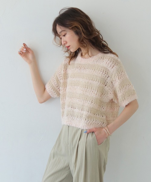 CLEIO（クレイオ）の「【CLEIO】透かし編みフリンジニット OPENWORK FRINGE KNIT/986-13606（ニット/セーター・レディース・ピンク/ライトグレー・FREE）」の17枚目の写真