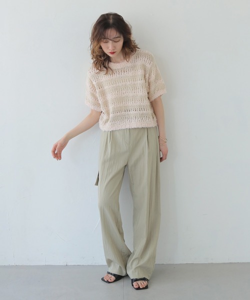 CLEIO（クレイオ）の「【CLEIO】透かし編みフリンジニット OPENWORK FRINGE KNIT/986-13606（ニット/セーター・レディース・ピンク/ライトグレー・FREE）」の22枚目の写真
