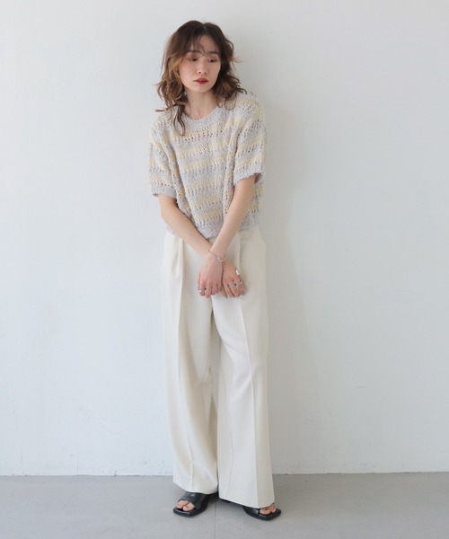 CLEIO（クレイオ）の「【CLEIO】透かし編みフリンジニット OPENWORK FRINGE KNIT/986-13606（ニット/セーター・レディース・ピンク/ライトグレー・FREE）」の4枚目の写真