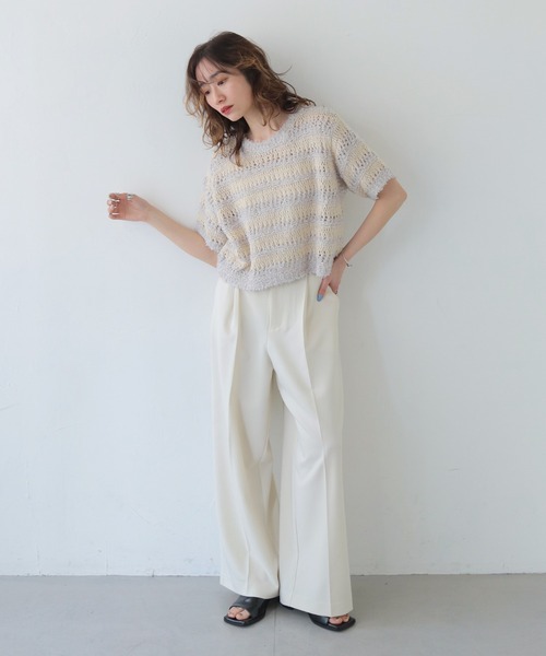 CLEIO（クレイオ）の「【CLEIO】透かし編みフリンジニット OPENWORK FRINGE KNIT/986-13606（ニット/セーター・レディース・ピンク/ライトグレー・FREE）」の5枚目の写真
