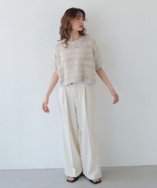 CLEIO（クレイオ）の「【CLEIO】透かし編みフリンジニット OPENWORK FRINGE KNIT/986-13606（ニット/セーター・レディース・ピンク/ライトグレー・FREE）」の6枚目の写真