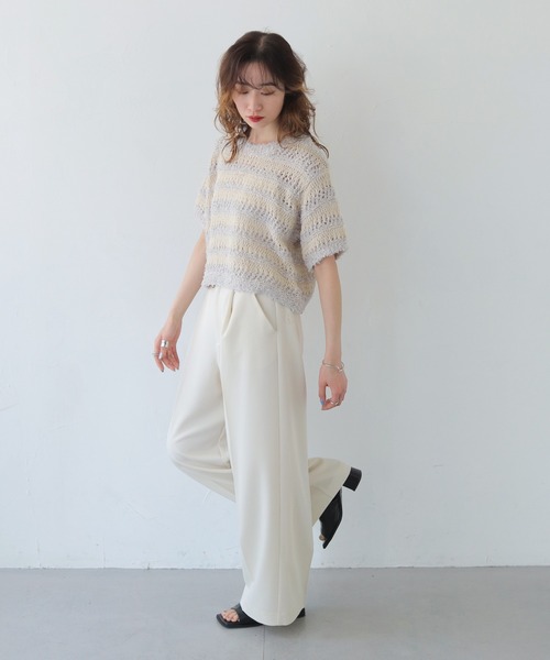 CLEIO（クレイオ）の「【CLEIO】透かし編みフリンジニット OPENWORK FRINGE KNIT/986-13606（ニット/セーター・レディース・ピンク/ライトグレー・FREE）」の7枚目の写真