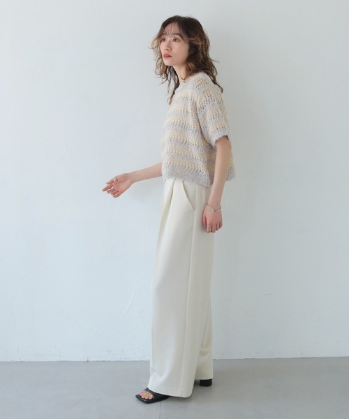 CLEIO（クレイオ）の「【CLEIO】透かし編みフリンジニット OPENWORK FRINGE KNIT/986-13606（ニット/セーター・レディース・ピンク/ライトグレー・FREE）」の8枚目の写真