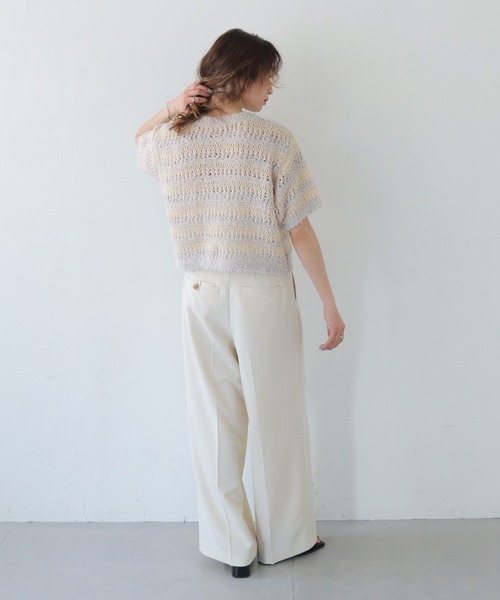CLEIO（クレイオ）の「【CLEIO】透かし編みフリンジニット OPENWORK FRINGE KNIT/986-13606（ニット/セーター・レディース・ピンク/ライトグレー・FREE）」の9枚目の写真
