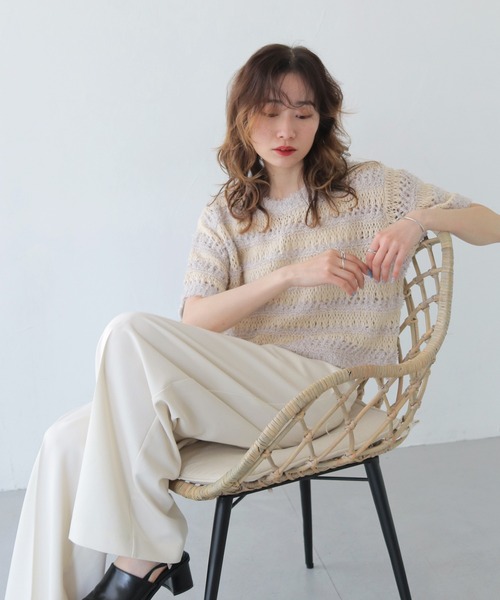 CLEIO（クレイオ）の「【CLEIO】透かし編みフリンジニット OPENWORK FRINGE KNIT/986-13606（ニット/セーター・レディース・ピンク/ライトグレー・FREE）」の10枚目の写真