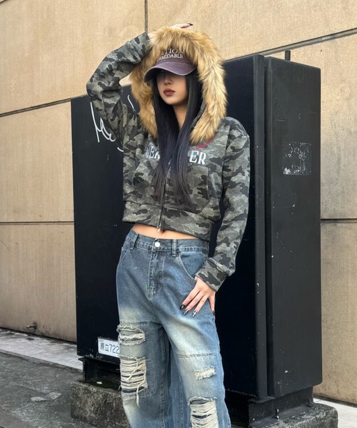 カモフラージュダブルジップクロップドパーカー（パーカー）｜ZIPPER