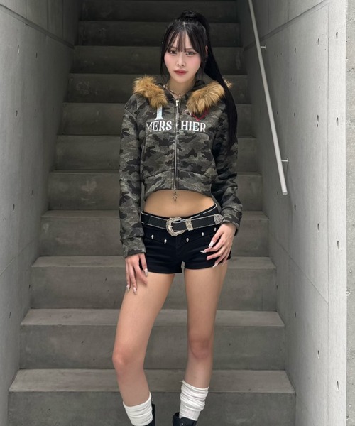 ZIPPER CLUB（ZIPPER CLUB ジッパークラブ）の「カモフラージュダブルジップクロップドパーカー（パーカー・レディース・グリーン・SMALL/MEDIUM/LARGE）」の11枚目の写真
