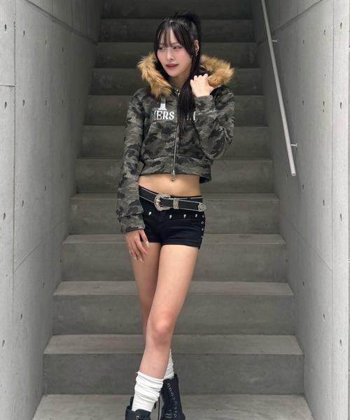 ZIPPER CLUB（ZIPPER CLUB ジッパークラブ）の「カモフラージュダブルジップクロップドパーカー（パーカー・レディース・グリーン・SMALL/MEDIUM/LARGE）」の12枚目の写真
