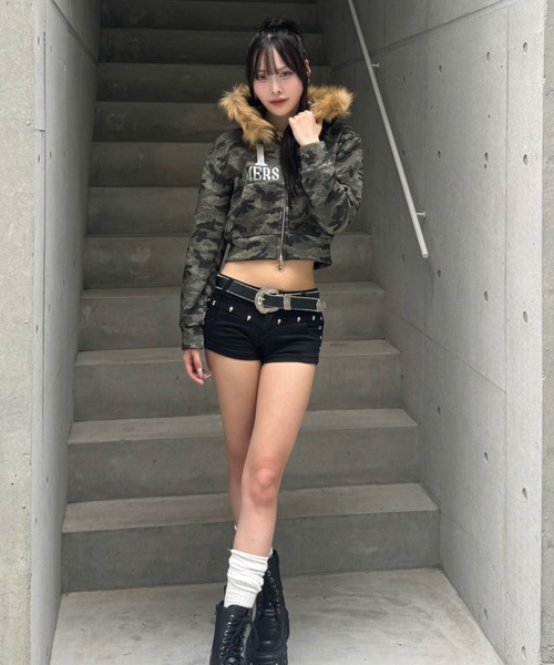 ZIPPER CLUB（ZIPPER CLUB ジッパークラブ）の「カモフラージュダブルジップクロップドパーカー（パーカー・レディース・グリーン・SMALL/MEDIUM/LARGE）」の13枚目の写真