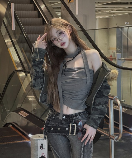 ZIPPER CLUB（ZIPPER CLUB ジッパークラブ）の「カモフラージュダブルジップクロップドパーカー（パーカー・レディース・グリーン・SMALL/MEDIUM/LARGE）」の17枚目の写真