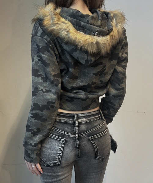 ZIPPER CLUB（ZIPPER CLUB ジッパークラブ）の「カモフラージュダブルジップクロップドパーカー（パーカー・レディース・グリーン・SMALL/MEDIUM/LARGE）」の14枚目の写真