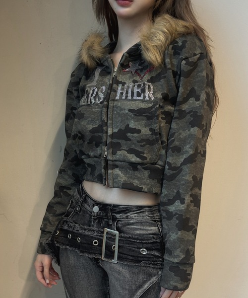 ZIPPER CLUB（ZIPPER CLUB ジッパークラブ）の「カモフラージュダブルジップクロップドパーカー（パーカー・レディース・グリーン・SMALL/MEDIUM/LARGE）」の15枚目の写真