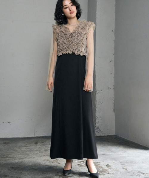 M チュール ベスト シアー トップス ワンピース ドレス 結婚式 Kana ドレス チュール ボリューム フリル ベスト シアー