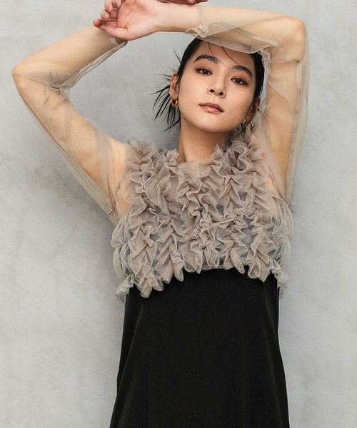 girl(ガール)の「【身長別画像あり】チュール フリル ベスト シアー トップス ワンピース 3点セット マルチway パーティードレス 結婚式 ワンピース お呼ばれ オケージョンドレス 二次会 成人式 同窓会 謝恩会《着用動画あり》(ドレス・レディース・ブルーグレー/ブラウン/ベージュ/ベージュ×ブラック・L/M/S)」の9枚目の写真