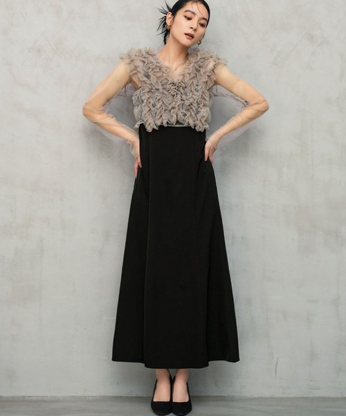 セール】【身長別画像あり】チュール フリル ベスト シアー トップス