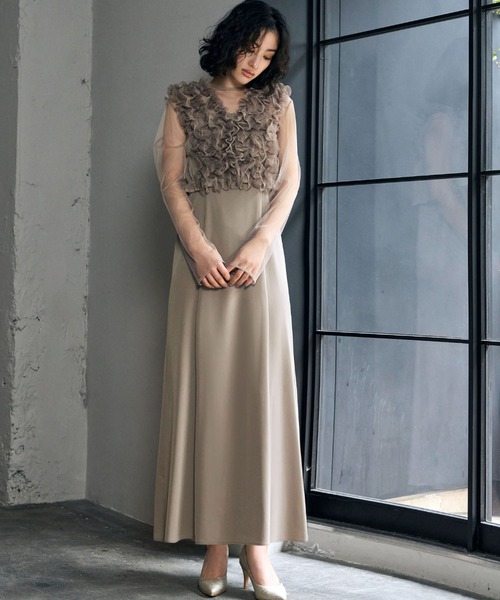 【最終値下】チュールフリルベストチュールトップスワンピース３点セット　ドレス 身長別画像あり】チュール フリル ベスト シアー トップス